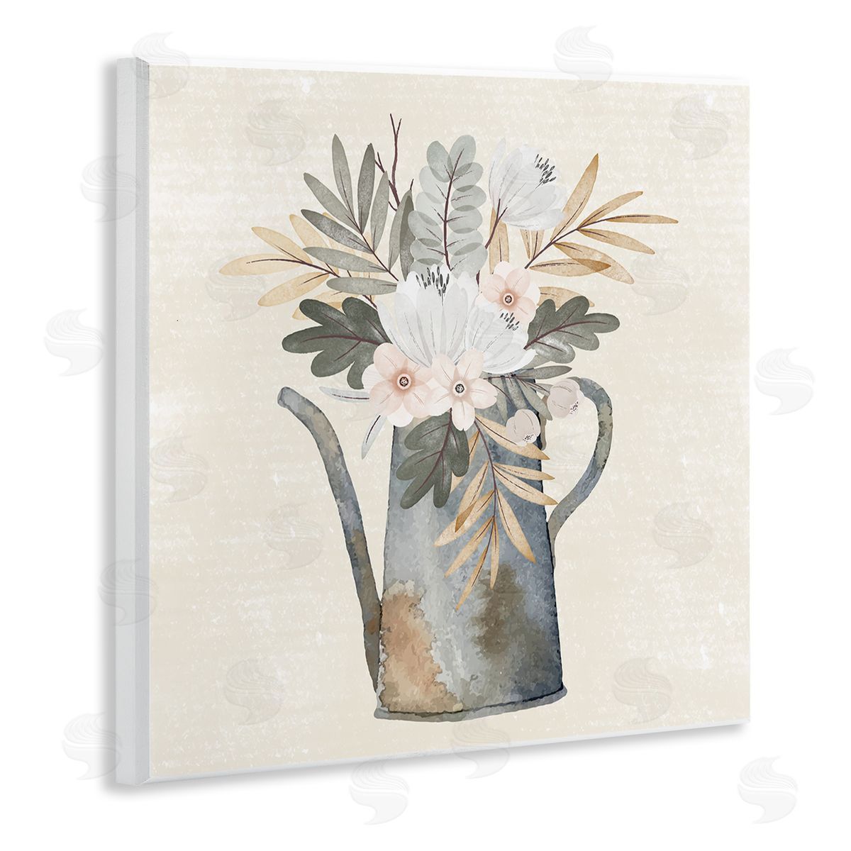 Nicole DeCamp Weathered Watering Can Garden Blooms Wooden Wall Plaque Art Print