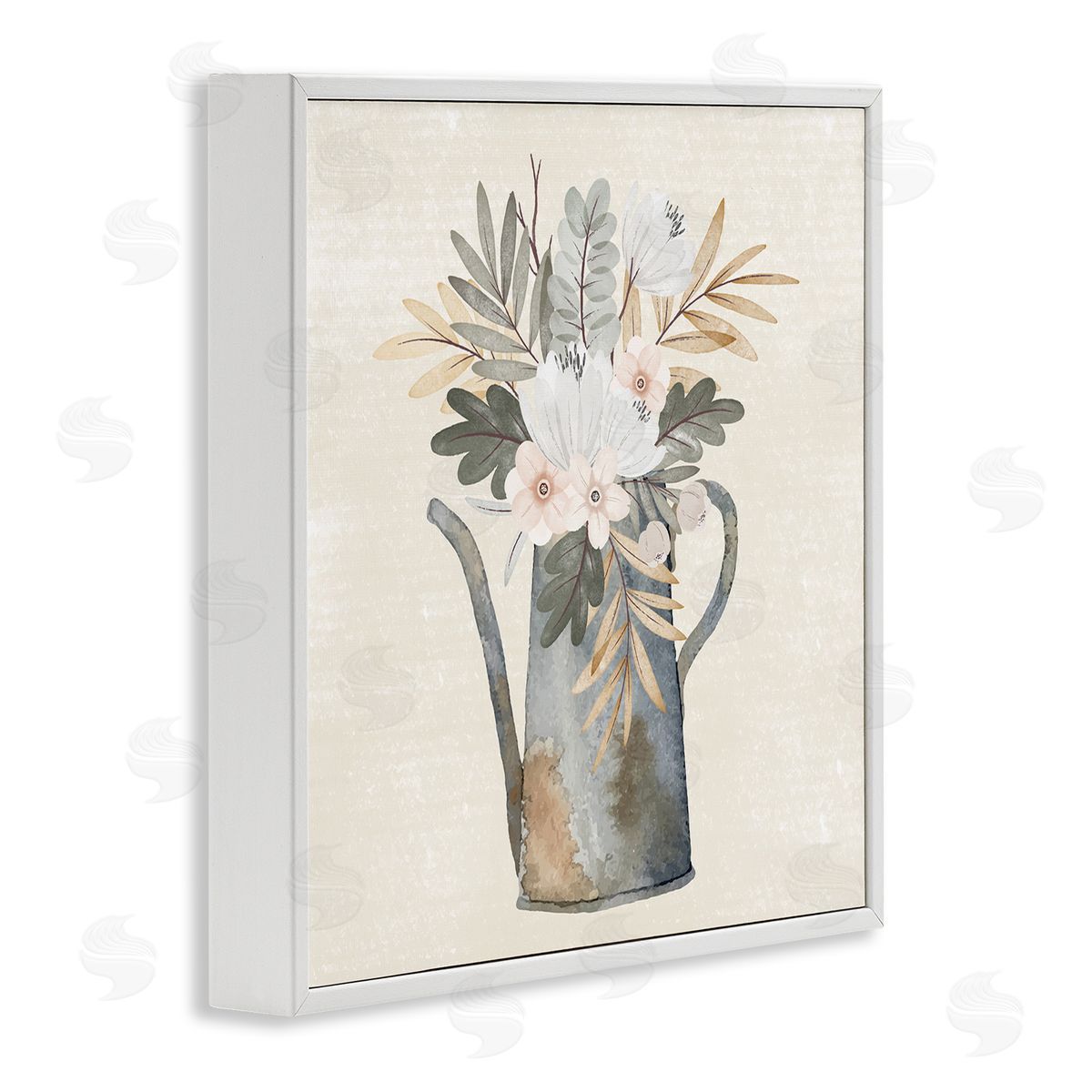 Nicole DeCamp Weathered Watering Can Garden Blooms White Framed Glicee Wall Art Print