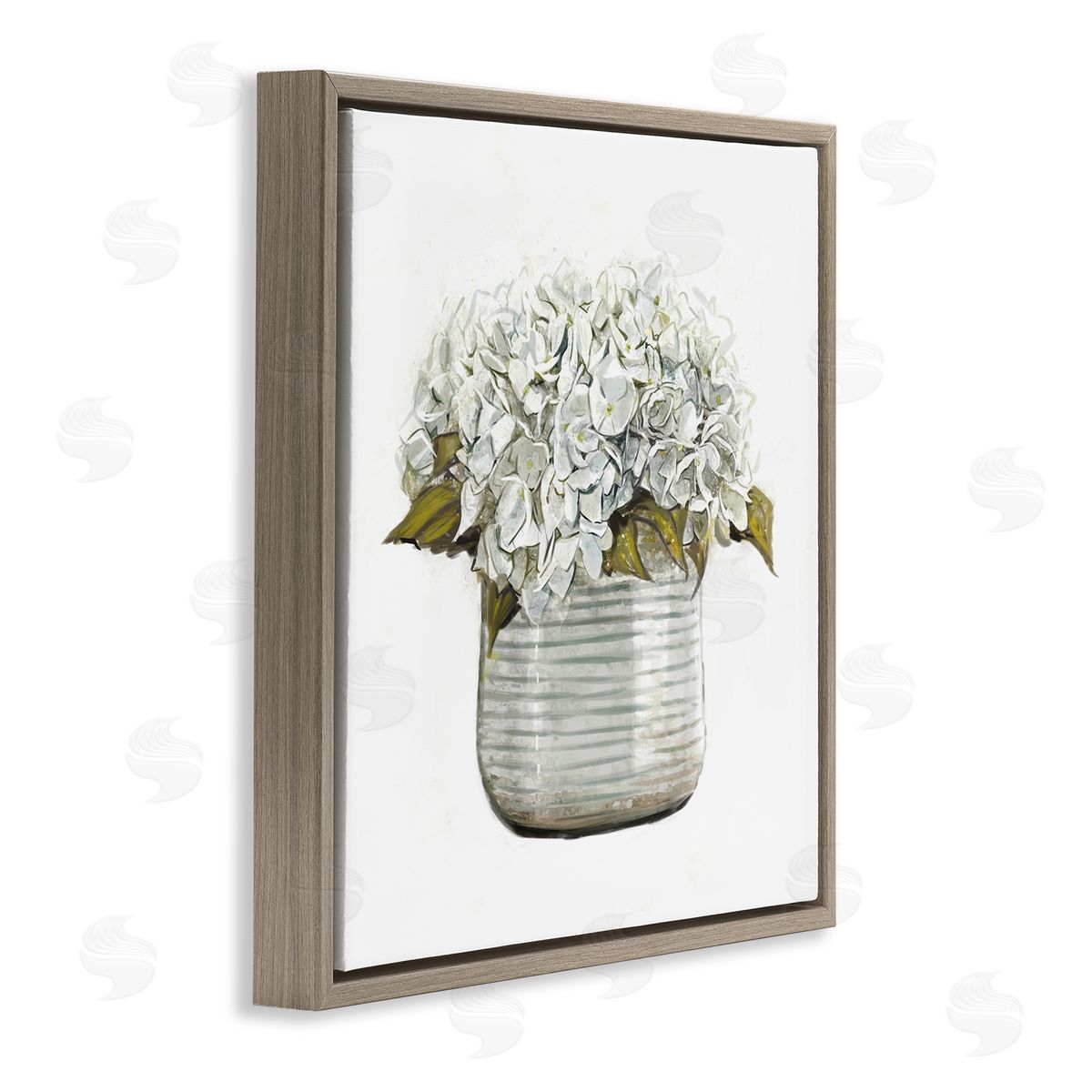 Ziwei Li Country Floral Planter Blooms Brown Floating Frame Canvas Wall Art Print