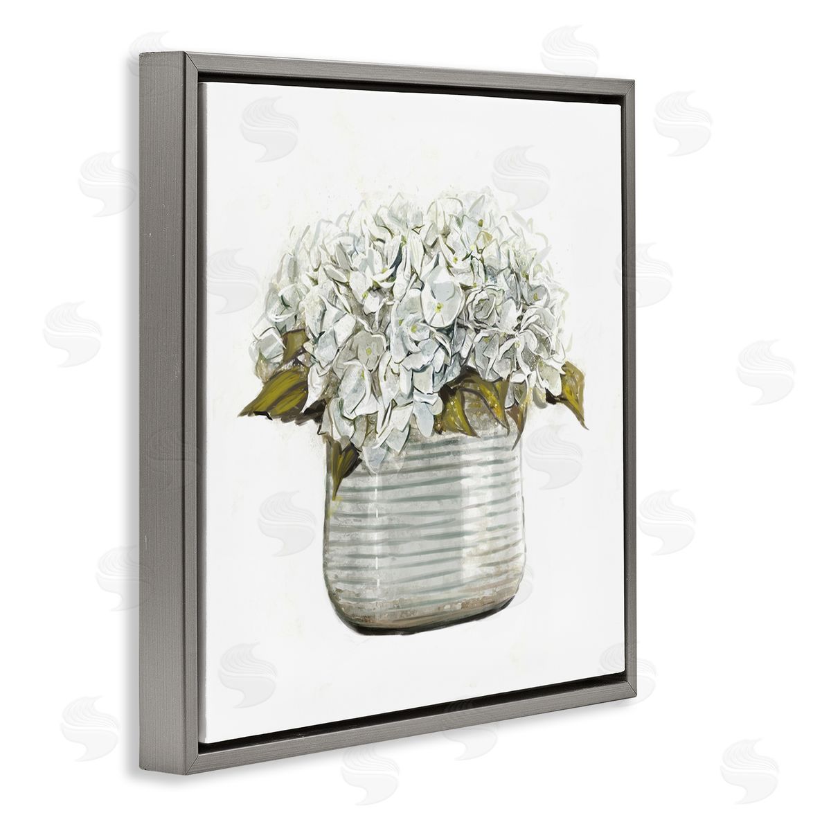 Ziwei Li Country Floral Planter Blooms Gray Floating Frame Canvas Wall Art Print