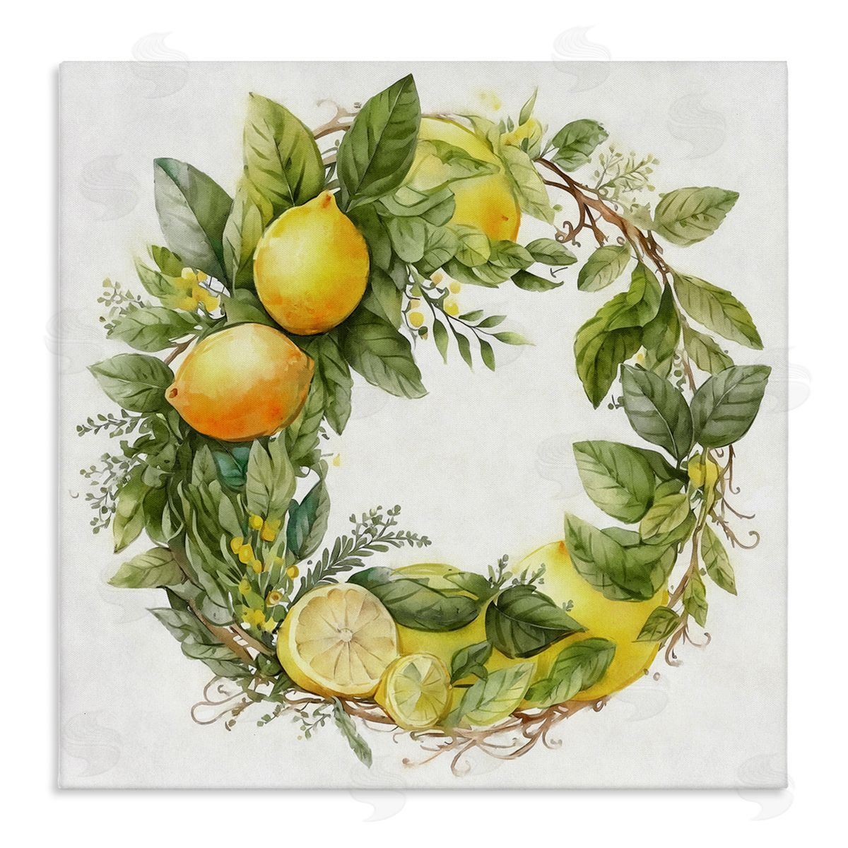 Ziwei Li Citrus Lemons Greenery Wreath Stretched Canvas Wall Art Print
