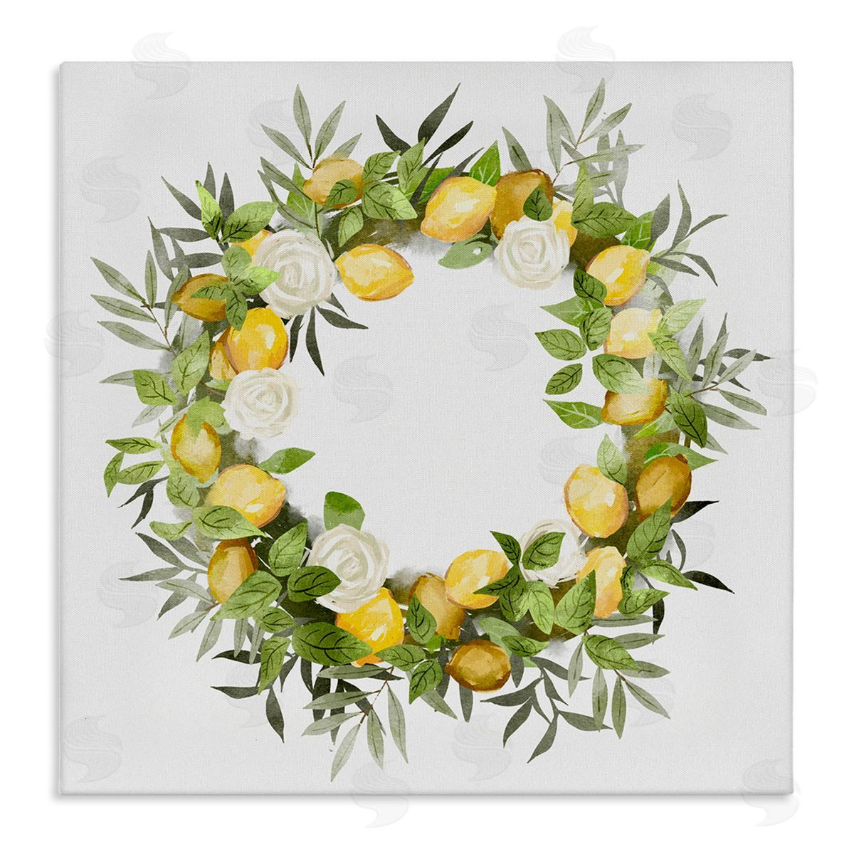 Ziwei Li Lush Lemons Botanical Wreath Stretched Canvas Wall Art Print