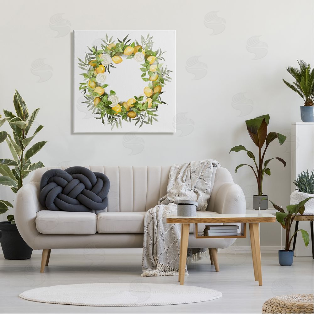 Ziwei Li Lush Lemons Botanical Wreath Canvas Wall Art in Room