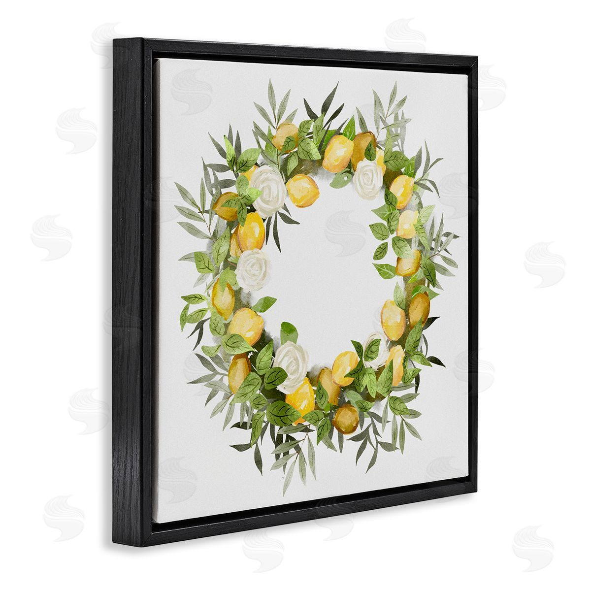 Ziwei Li Lush Lemons Botanical Wreath Black Floating Frame Canvas Wall Art Print