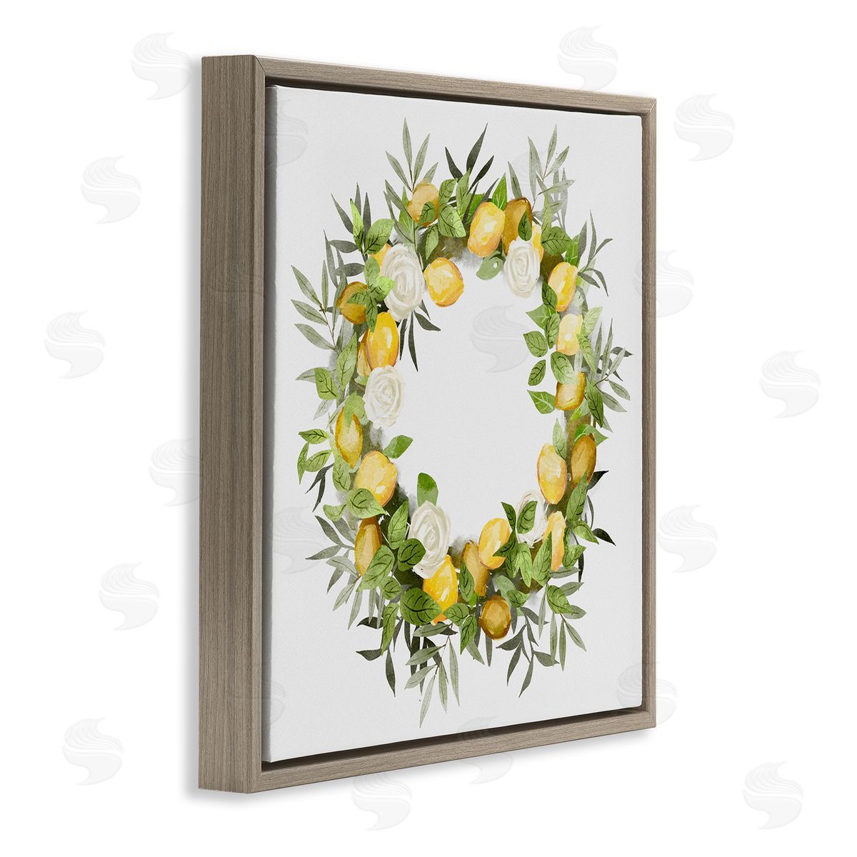 Ziwei Li Lush Lemons Botanical Wreath Brown Floating Frame Canvas Wall Art Print