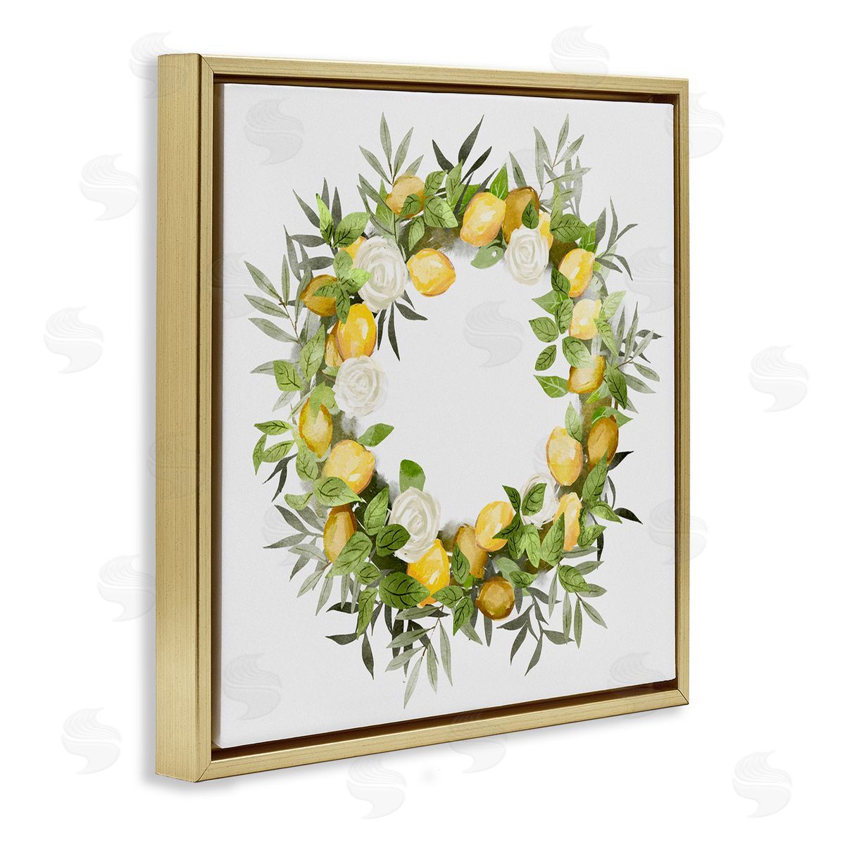 Ziwei Li Lush Lemons Botanical Wreath Gold Floating Frame Canvas Wall Art Print