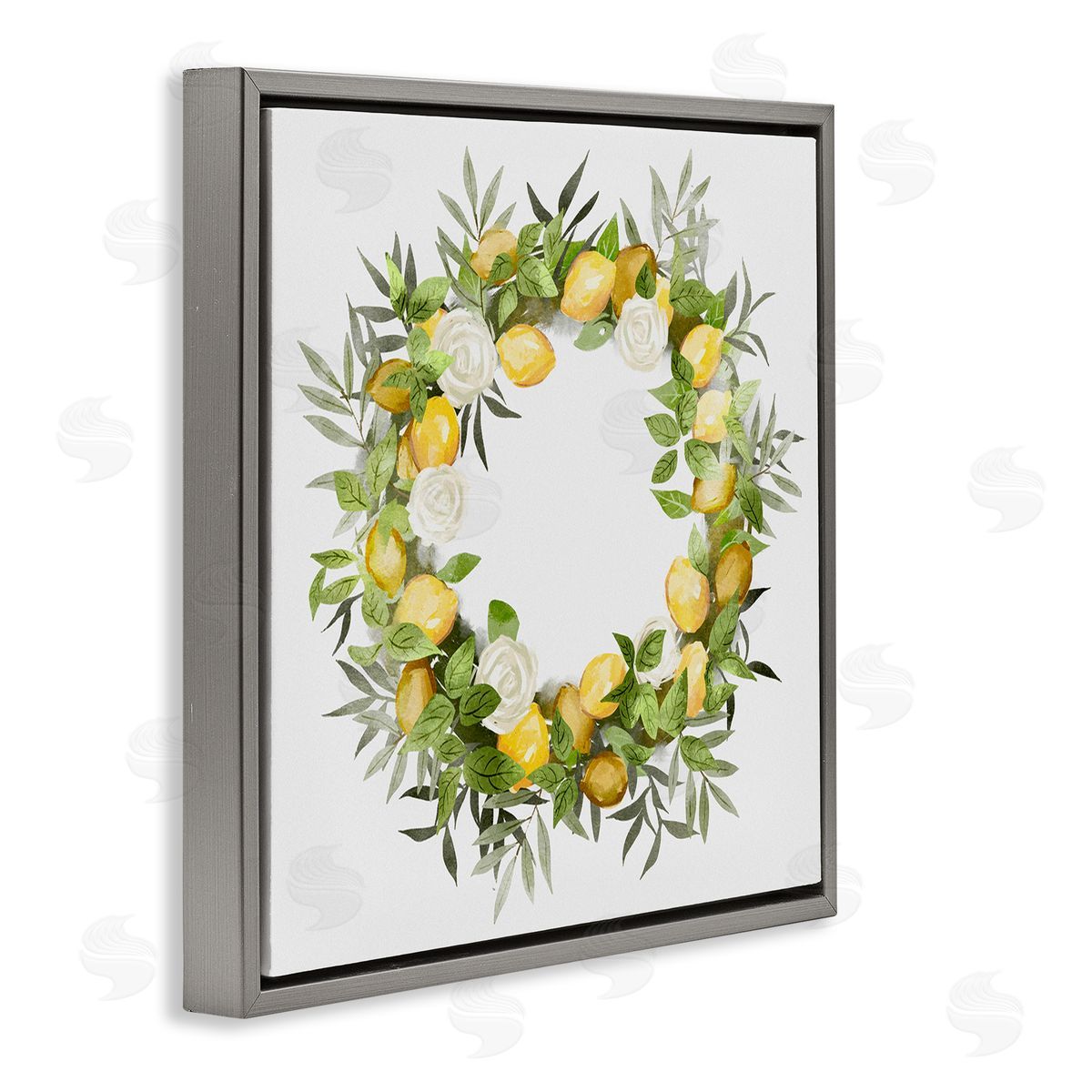 Ziwei Li Lush Lemons Botanical Wreath Gray Floating Frame Canvas Wall Art Print