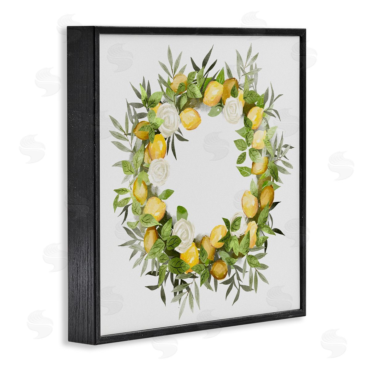 Ziwei Li Lush Lemons Botanical Wreath Black Framed Glicee Wall Art Print