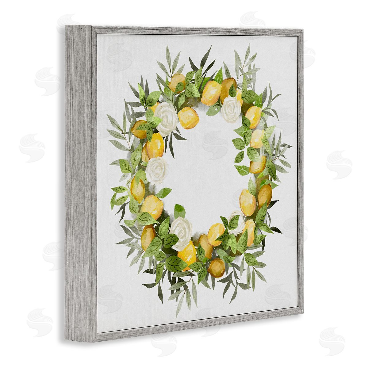 Ziwei Li Lush Lemons Botanical Wreath Gray Framed Glicee Wall Art Print