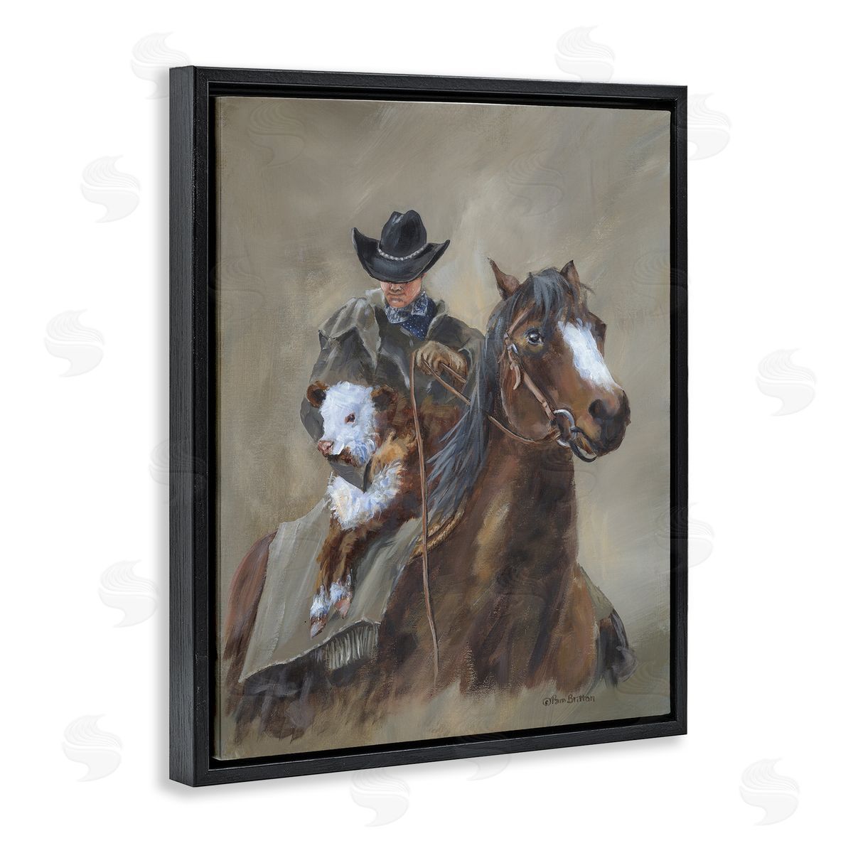 Ranch Cowboy & Western Horse Black Floating Frame Canvas Wall Art, Home Decor by Pam Britton