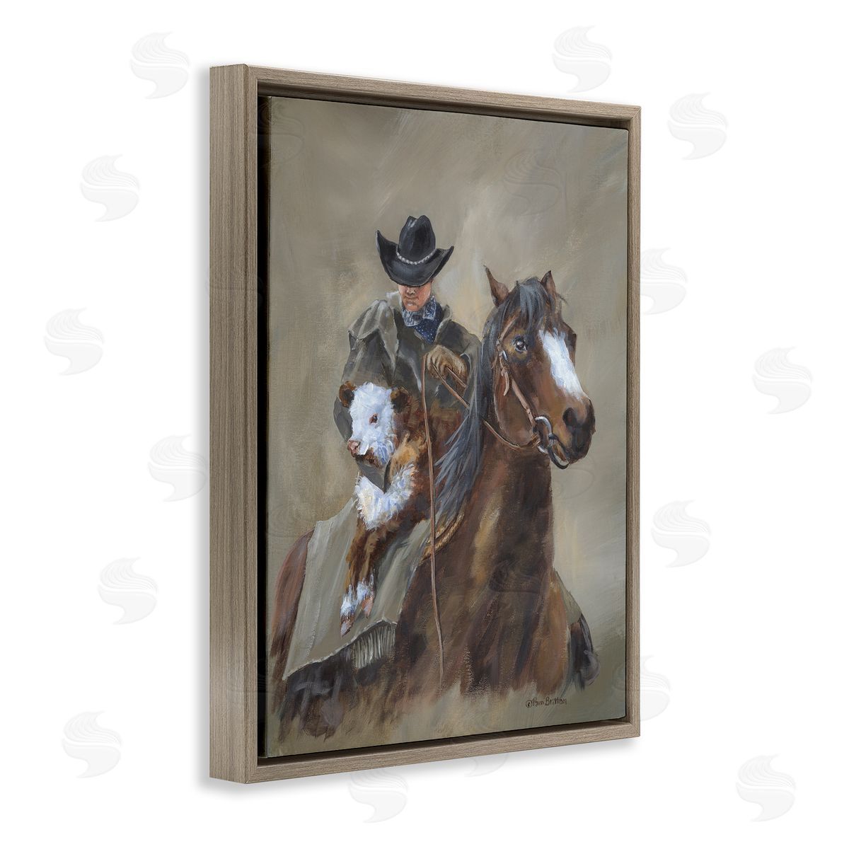 Ranch Cowboy & Western Horse Brown Floating Frame Canvas Wall Art, Home Decor by Pam Britton