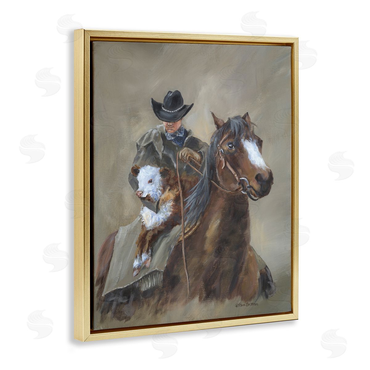 Ranch Cowboy & Western Horse Gold Floating Frame Canvas Wall Art, Home Decor by Pam Britton