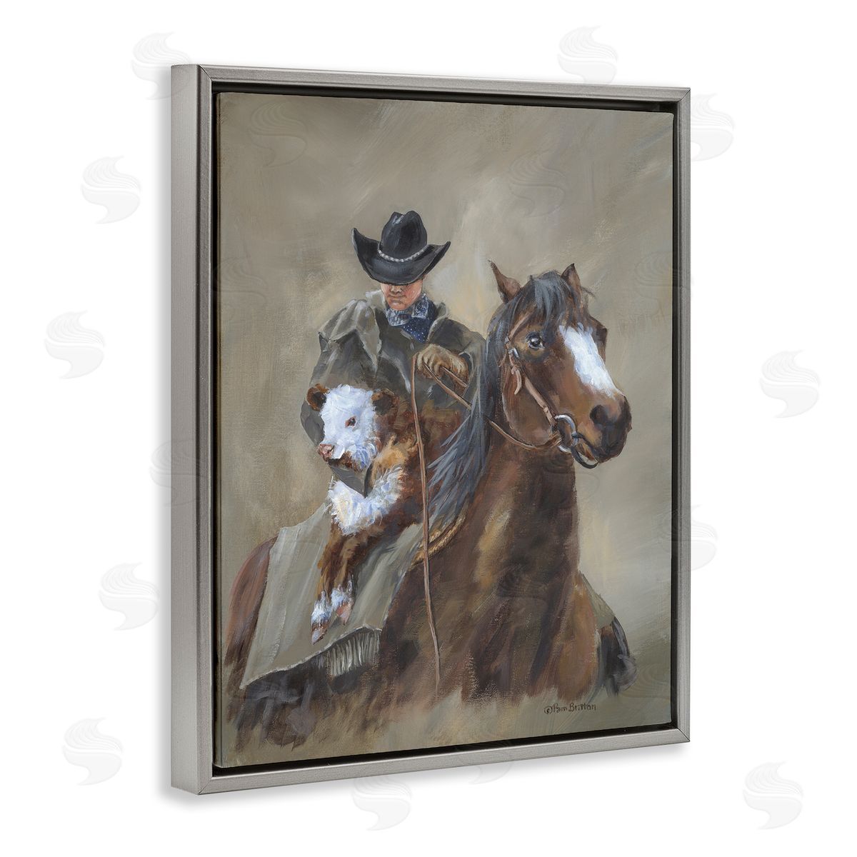 Ranch Cowboy & Western Horse Grey Floating Frame Canvas Wall Art, Home Decor by Pam Britton