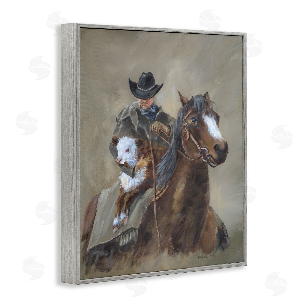 Ranch Cowboy & Western Horse Grey Frame Print Wall Art, Home Decor by Pam Britton