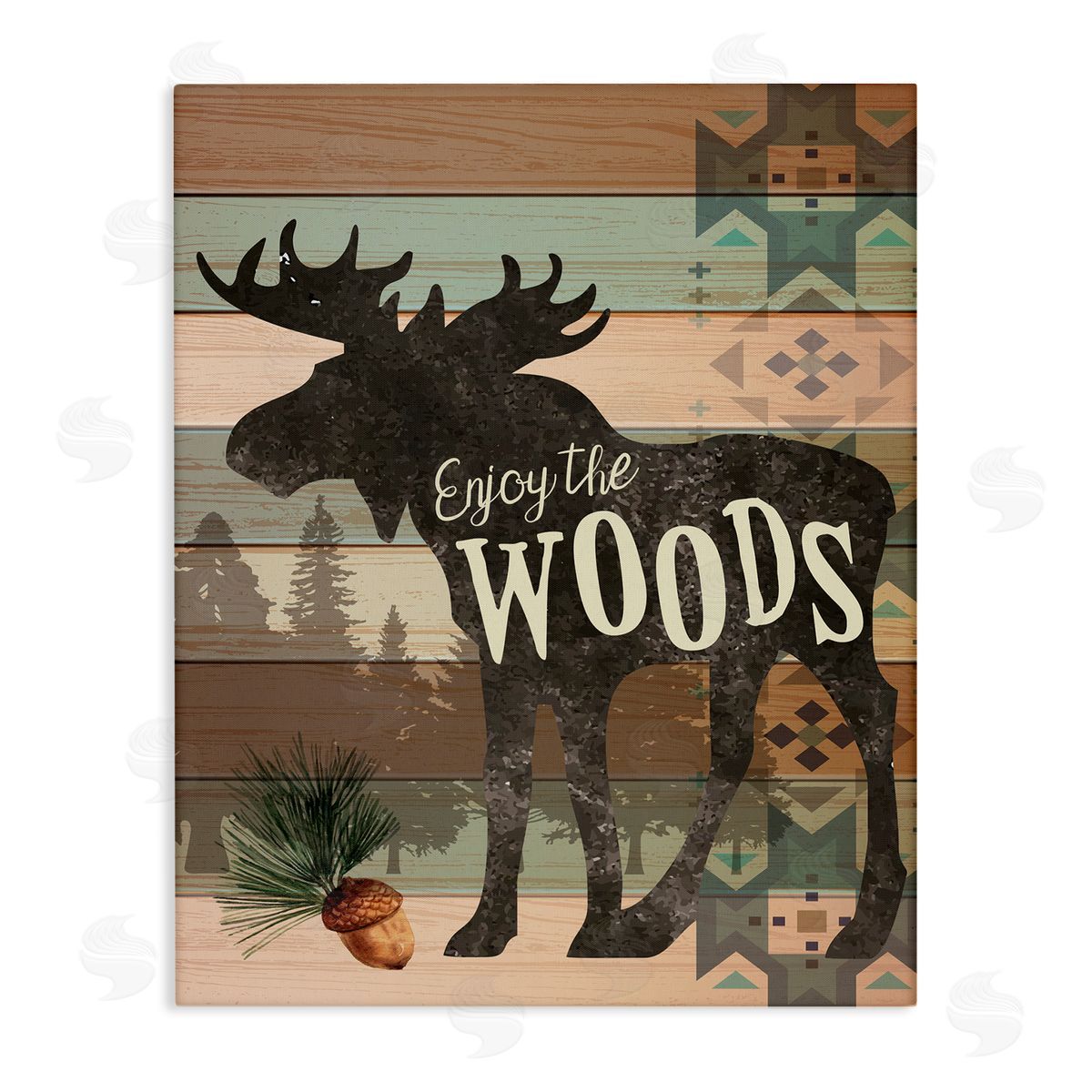 Enjoy The Woods Patterned Moose Canvas Wall Art, Home Decor by ND Art