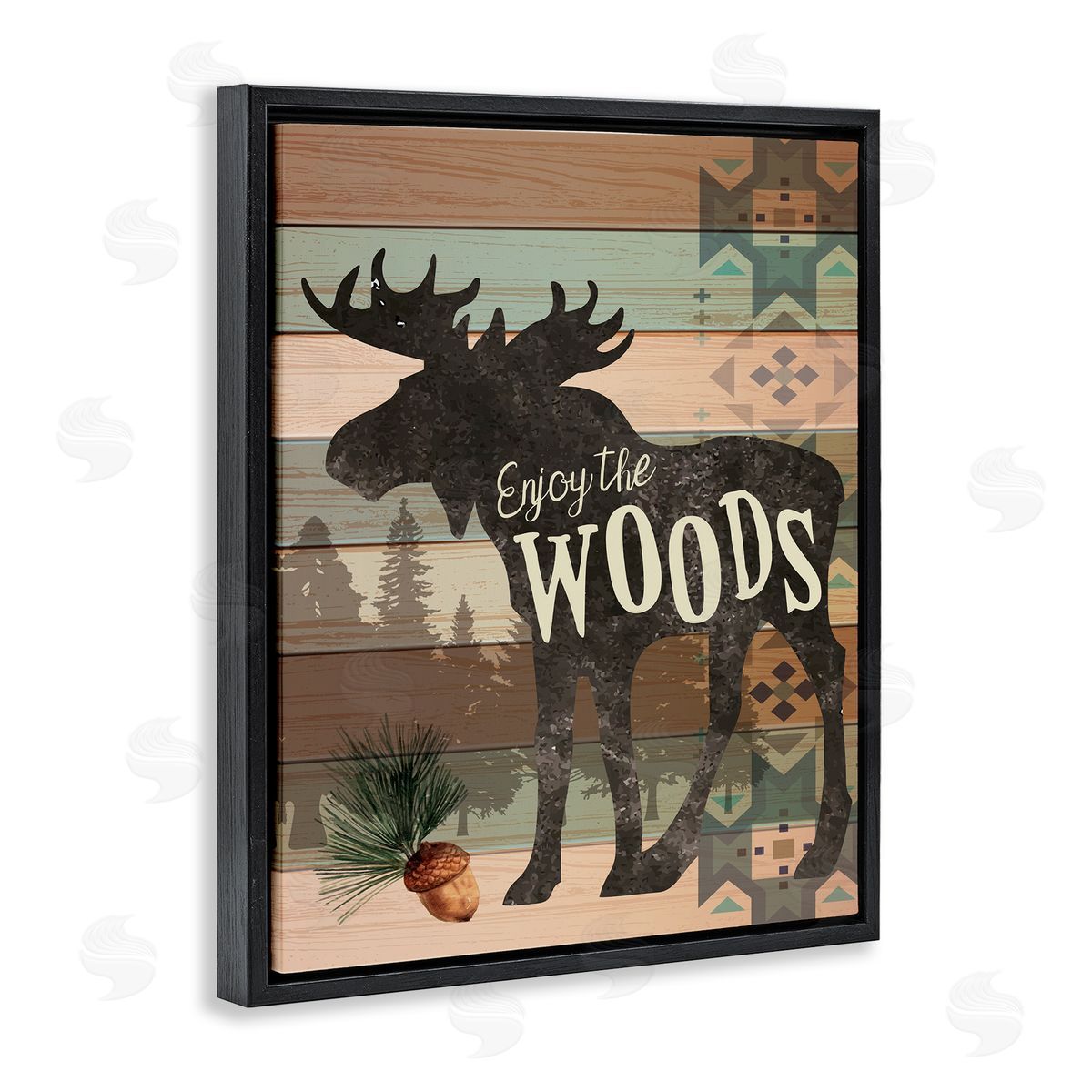 Enjoy The Woods Patterned Moose Black Floating Frame Canvas Wall Art, Home Decor by ND Art