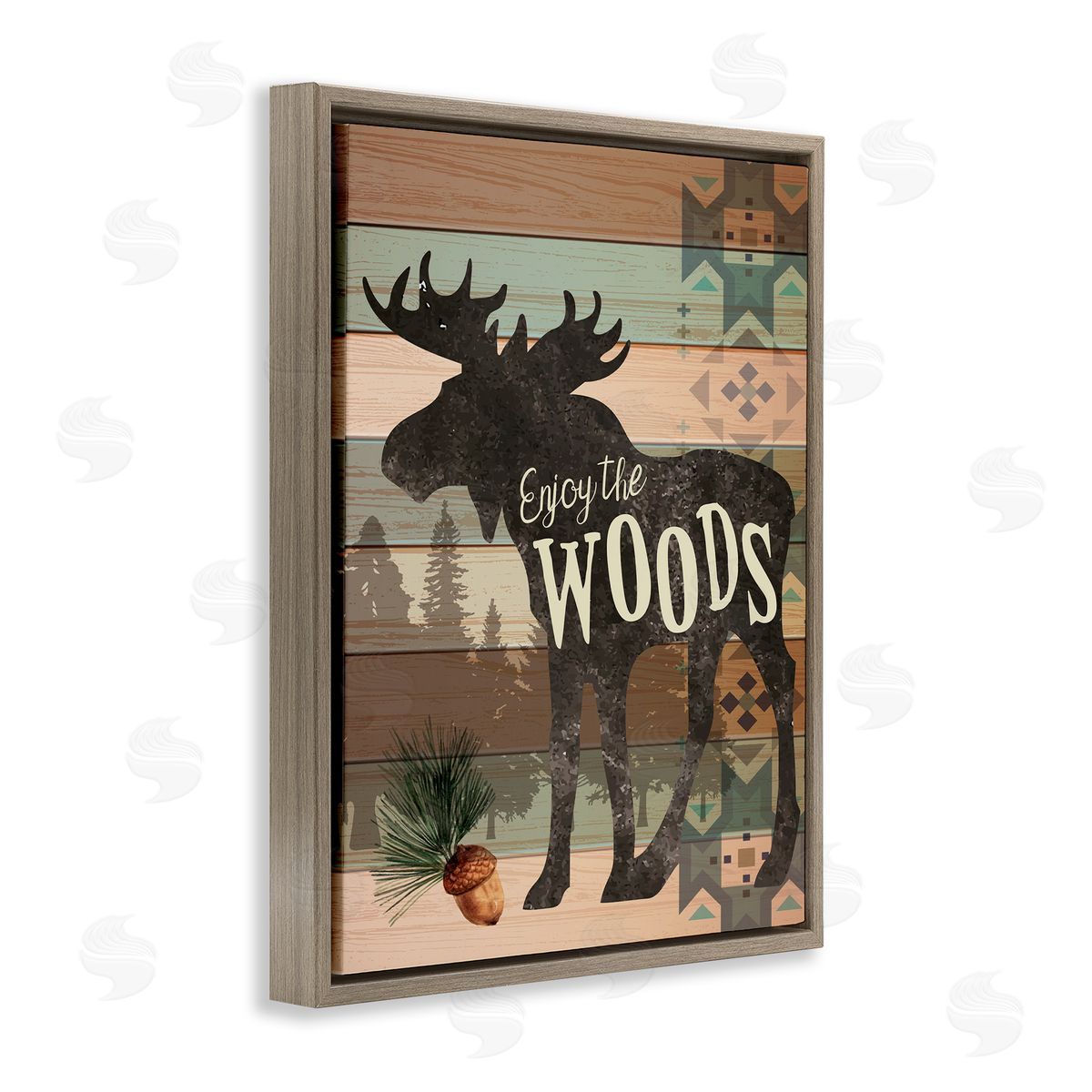 Enjoy The Woods Patterned Moose Brown Floating Frame Canvas Wall Art, Home Decor by ND Art