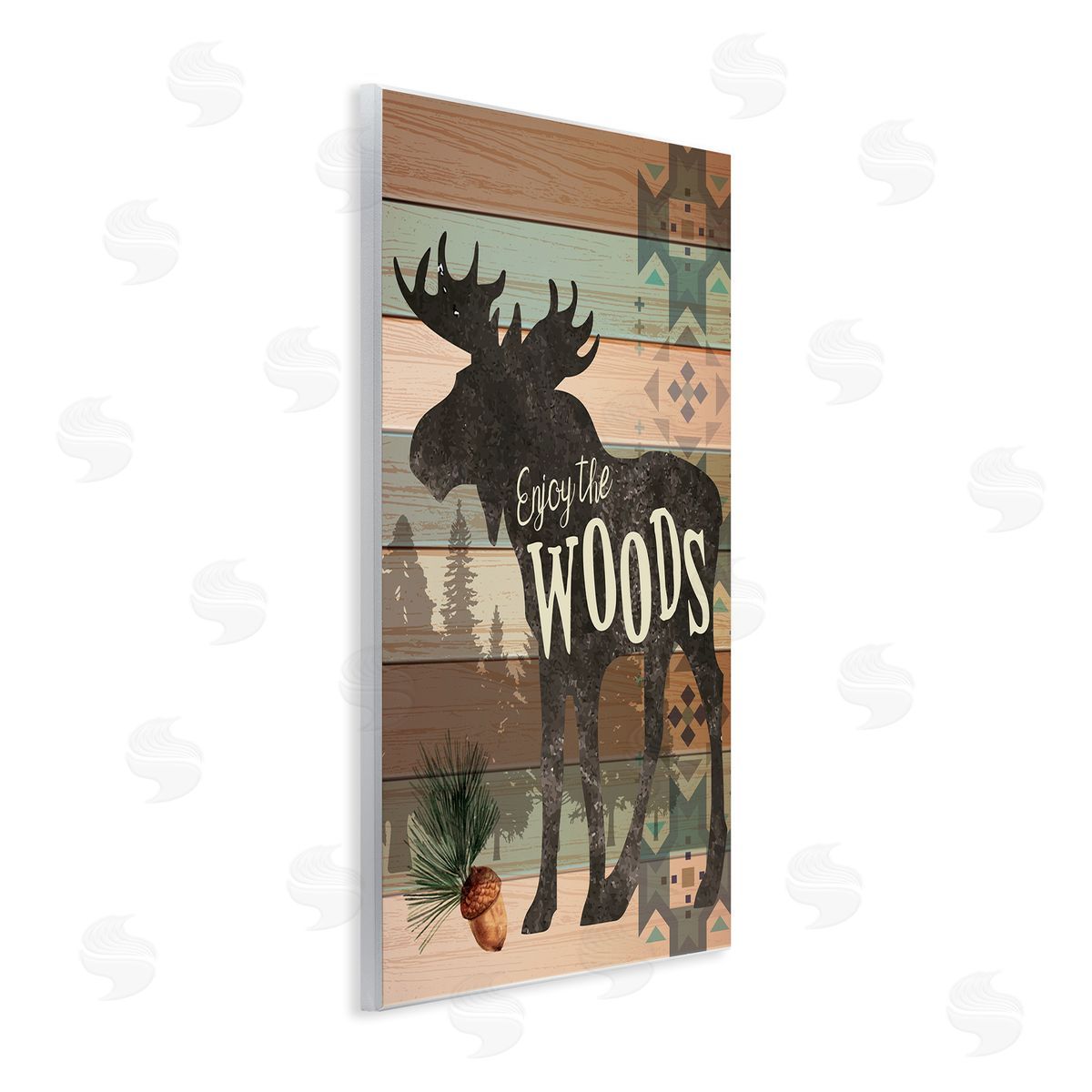 Enjoy The Woods Patterned Moose Wood Plaque Wall Art, Home Decor by ND Art