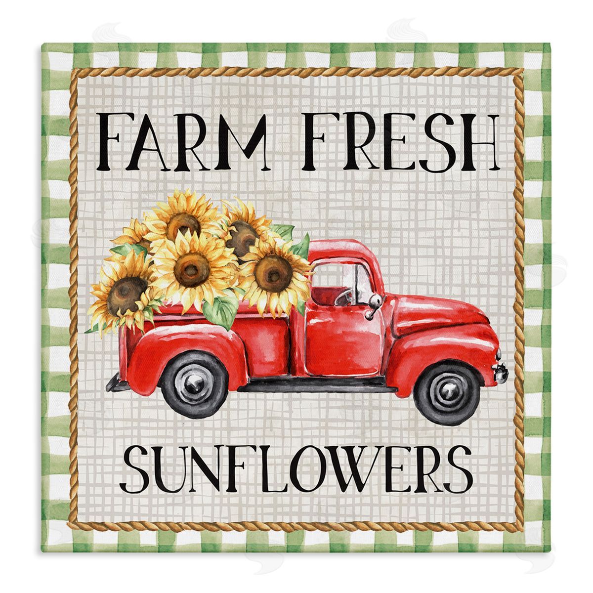 Nicole DeCamp Gingham Farm Fresh Sunflowers Pattern Stretched Canvas Wall Art Print