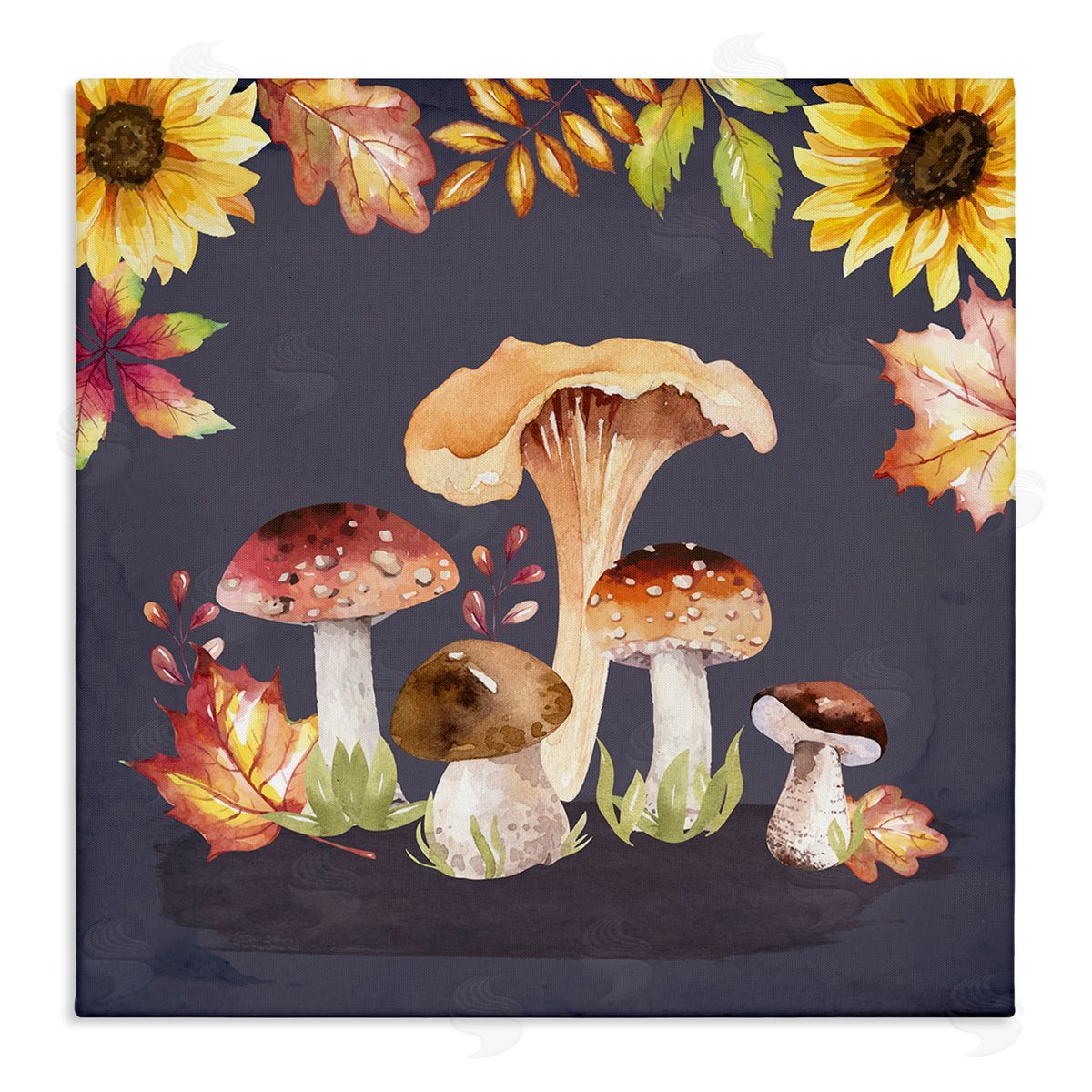 Nicole DeCamp Woodland Mushrooms Autumnal Foliage Stretched Canvas Wall Art Print