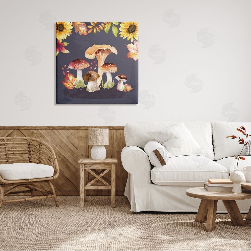 Nicole DeCamp Woodland Mushrooms Autumnal Foliage Canvas Wall Art in Room