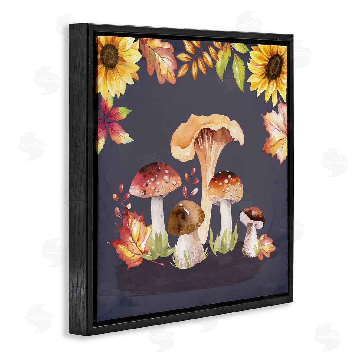 Nicole DeCamp Woodland Mushrooms Autumnal Foliage Black Floating Frame Canvas Wall Art Print