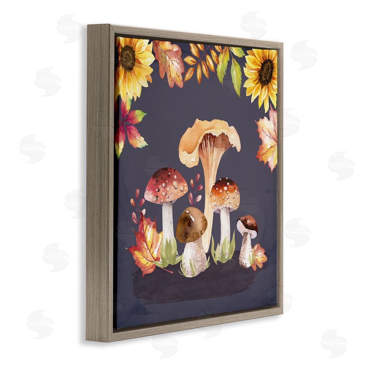 Nicole DeCamp Woodland Mushrooms Autumnal Foliage Brown Floating Frame Canvas Wall Art Print