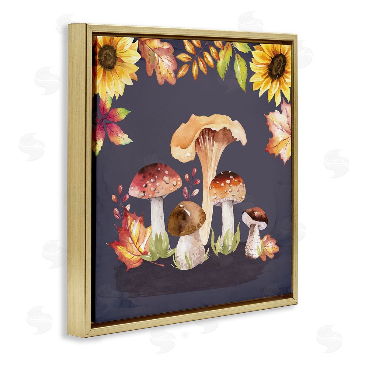 Nicole DeCamp Woodland Mushrooms Autumnal Foliage Gold Floating Frame Canvas Wall Art Print