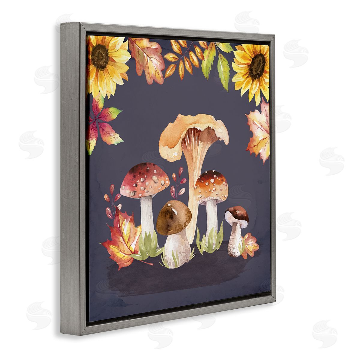 Nicole DeCamp Woodland Mushrooms Autumnal Foliage Gray Floating Frame Canvas Wall Art Print