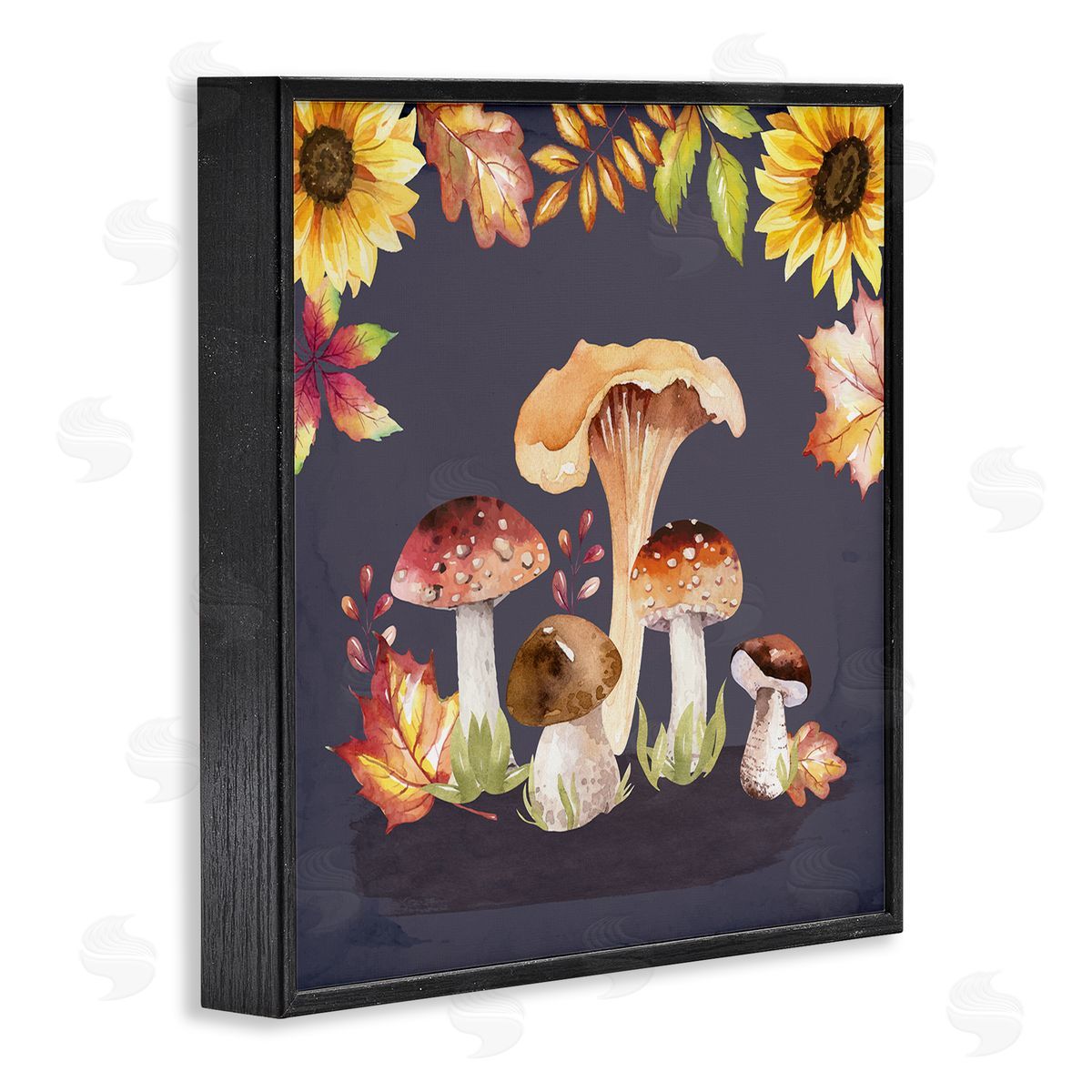 Nicole DeCamp Woodland Mushrooms Autumnal Foliage Black Framed Glicee Wall Art Print