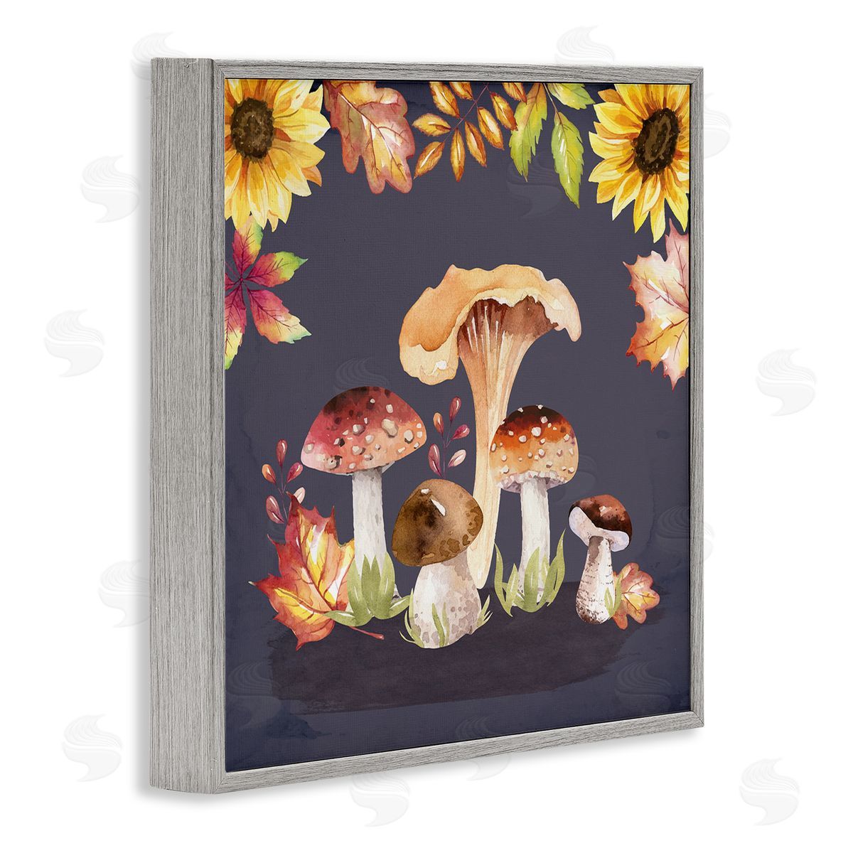 Nicole DeCamp Woodland Mushrooms Autumnal Foliage Gray Framed Glicee Wall Art Print