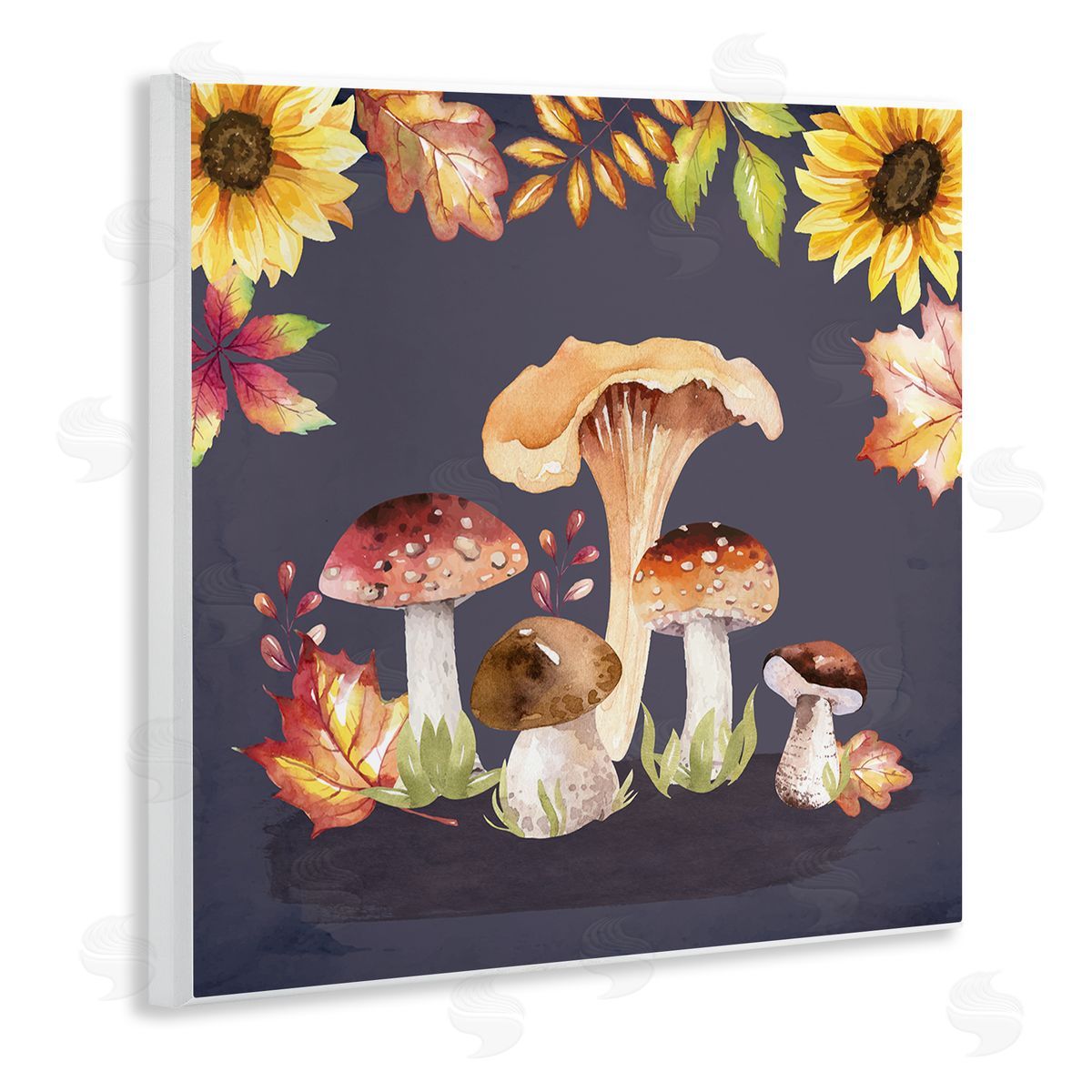 Nicole DeCamp Woodland Mushrooms Autumnal Foliage Wooden Wall Plaque Art Print