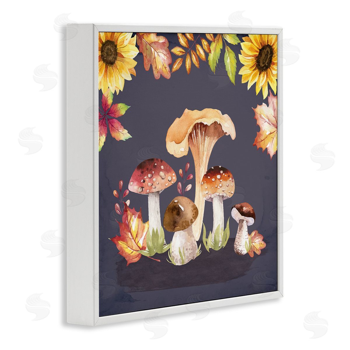 Nicole DeCamp Woodland Mushrooms Autumnal Foliage White Framed Glicee Wall Art Print