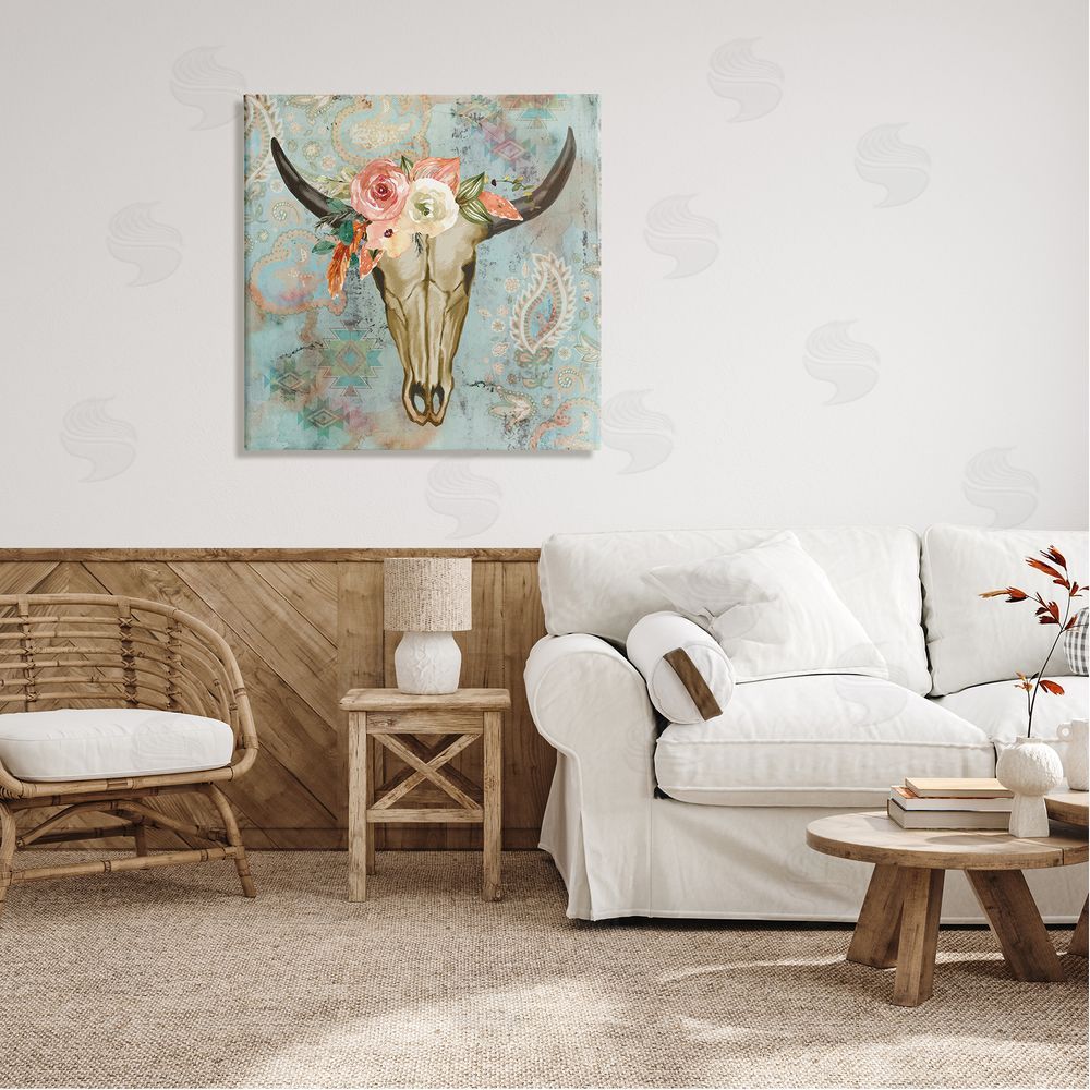 Nicole DeCamp Southwestern Paisley Animal Skull Canvas Wall Art in Room