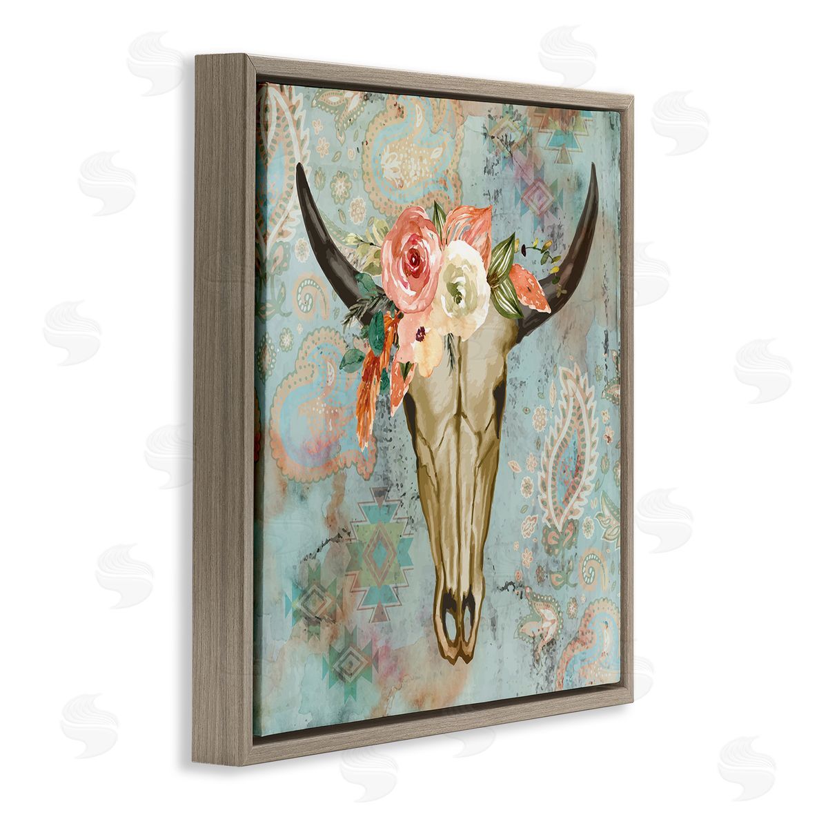 Nicole DeCamp Southwestern Paisley Animal Skull Brown Floating Frame Canvas Wall Art Print