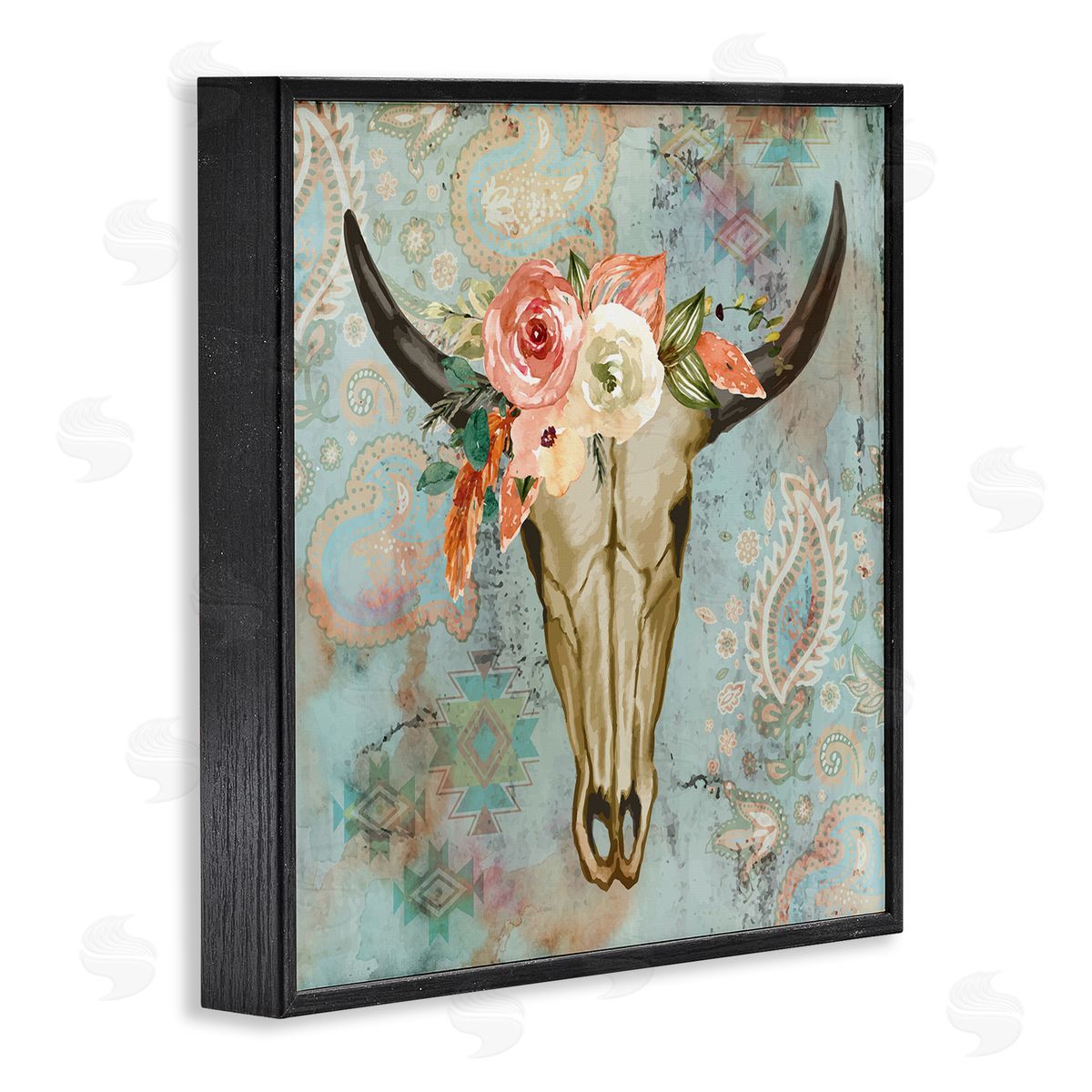 Nicole DeCamp Southwestern Paisley Animal Skull Black Framed Glicee Wall Art Print