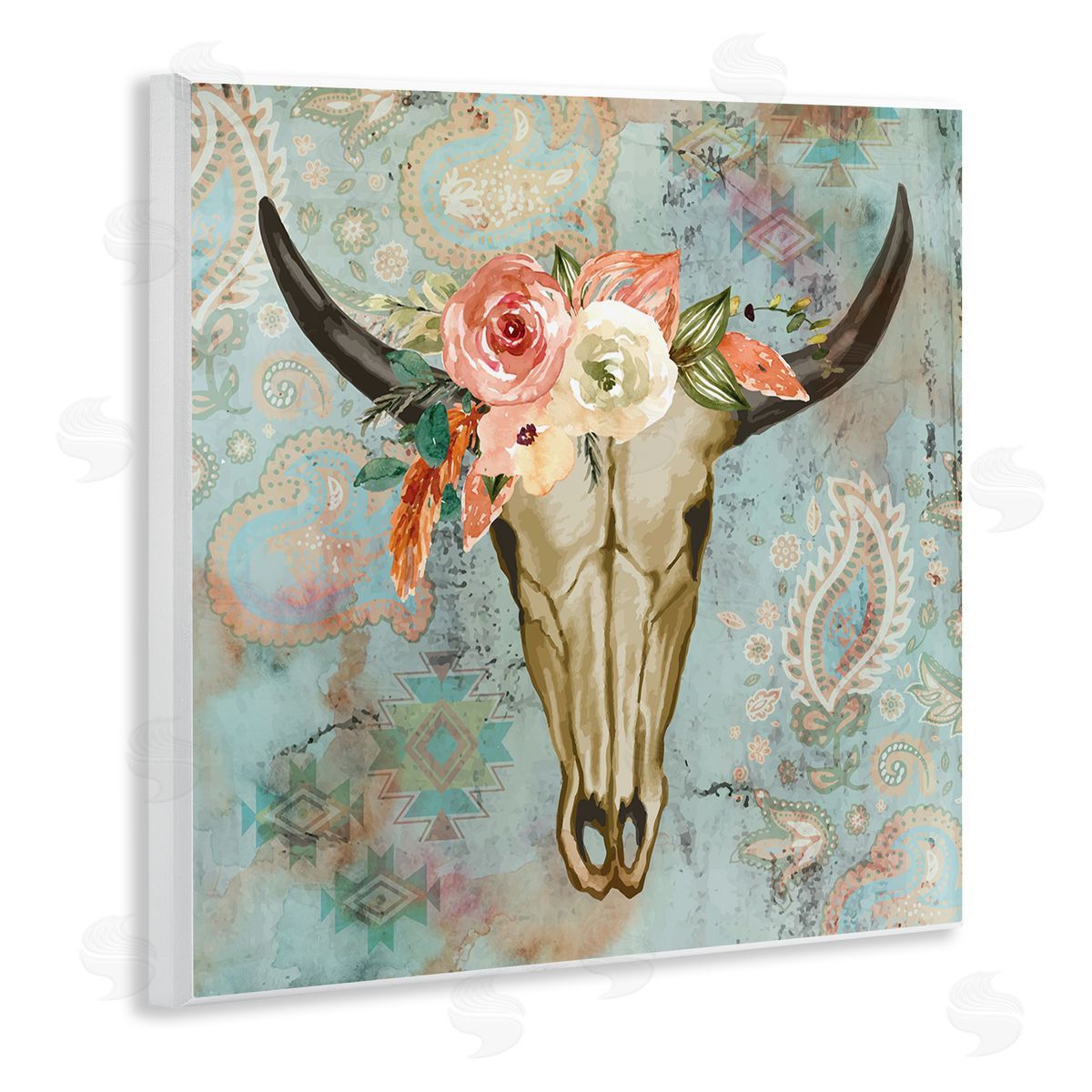Nicole DeCamp Southwestern Paisley Animal Skull Wooden Wall Plaque Art Print