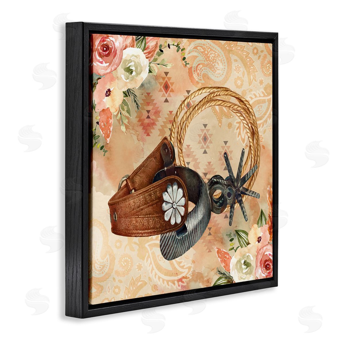 Nicole DeCamp Cowboy Spurs Floral Roses Black Floating Frame Canvas Wall Art Print