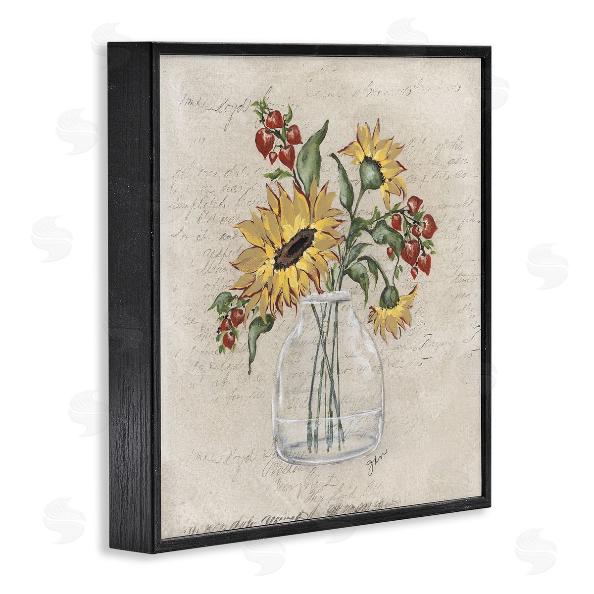 Julie Norkus Vintage Mixed Sunflower Arrangement Black Framed Glicee Wall Art Print