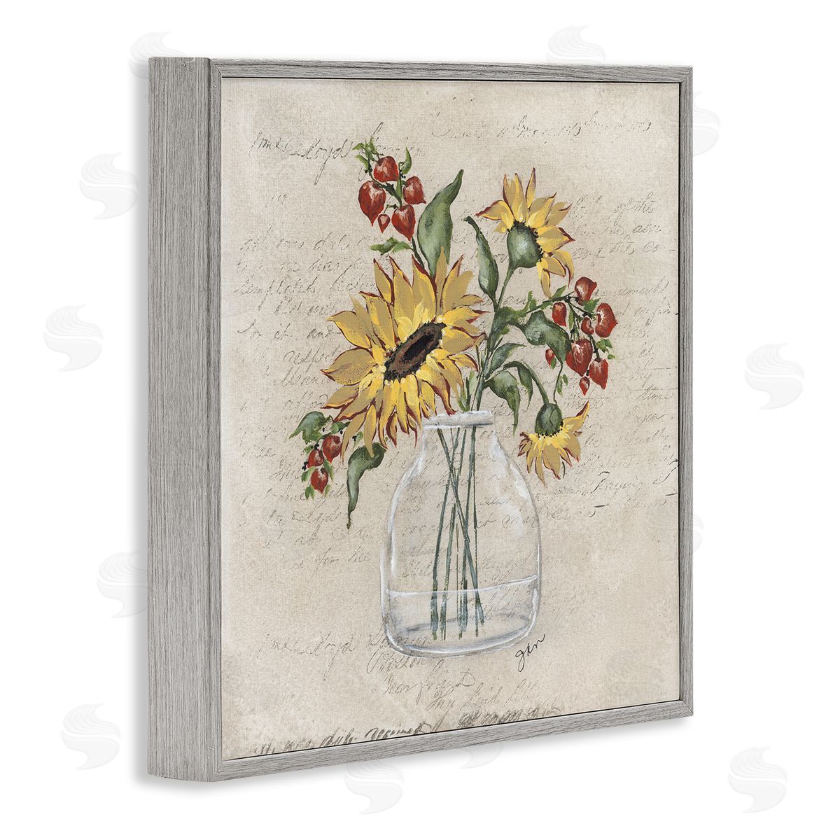 Julie Norkus Vintage Mixed Sunflower Arrangement Gray Framed Glicee Wall Art Print