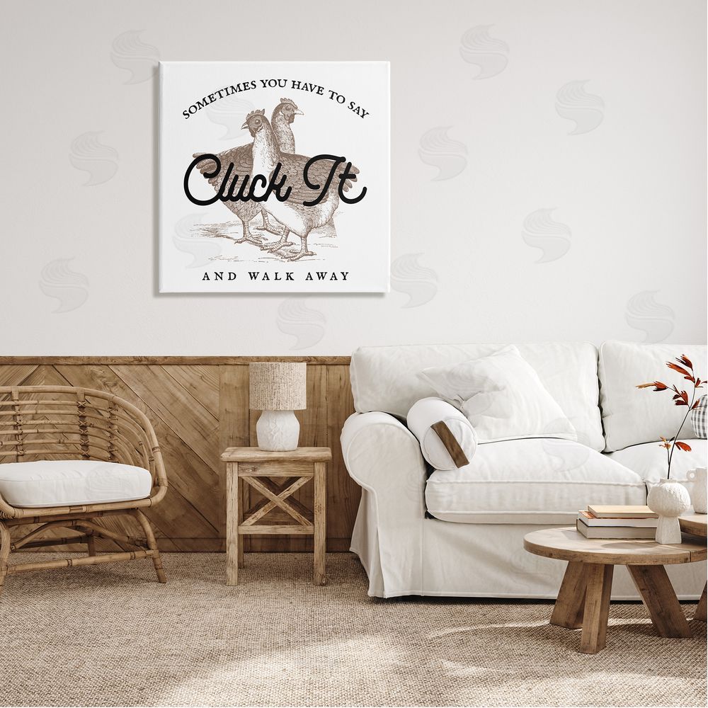 Stupell Studio Cluck It & Walk Away Funny Chickens Canvas Wall Art in Room