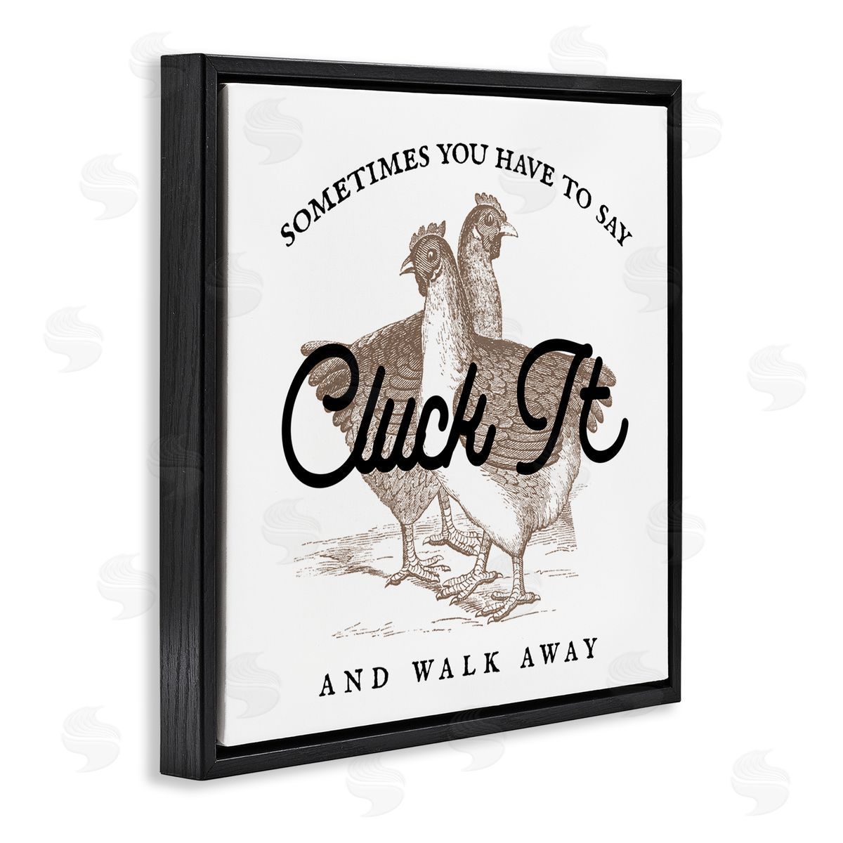 Stupell Studio Cluck It & Walk Away Funny Chickens Black Floating Frame Canvas Wall Art Print