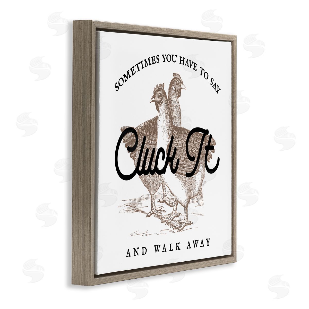 Stupell Studio Cluck It & Walk Away Funny Chickens Brown Floating Frame Canvas Wall Art Print