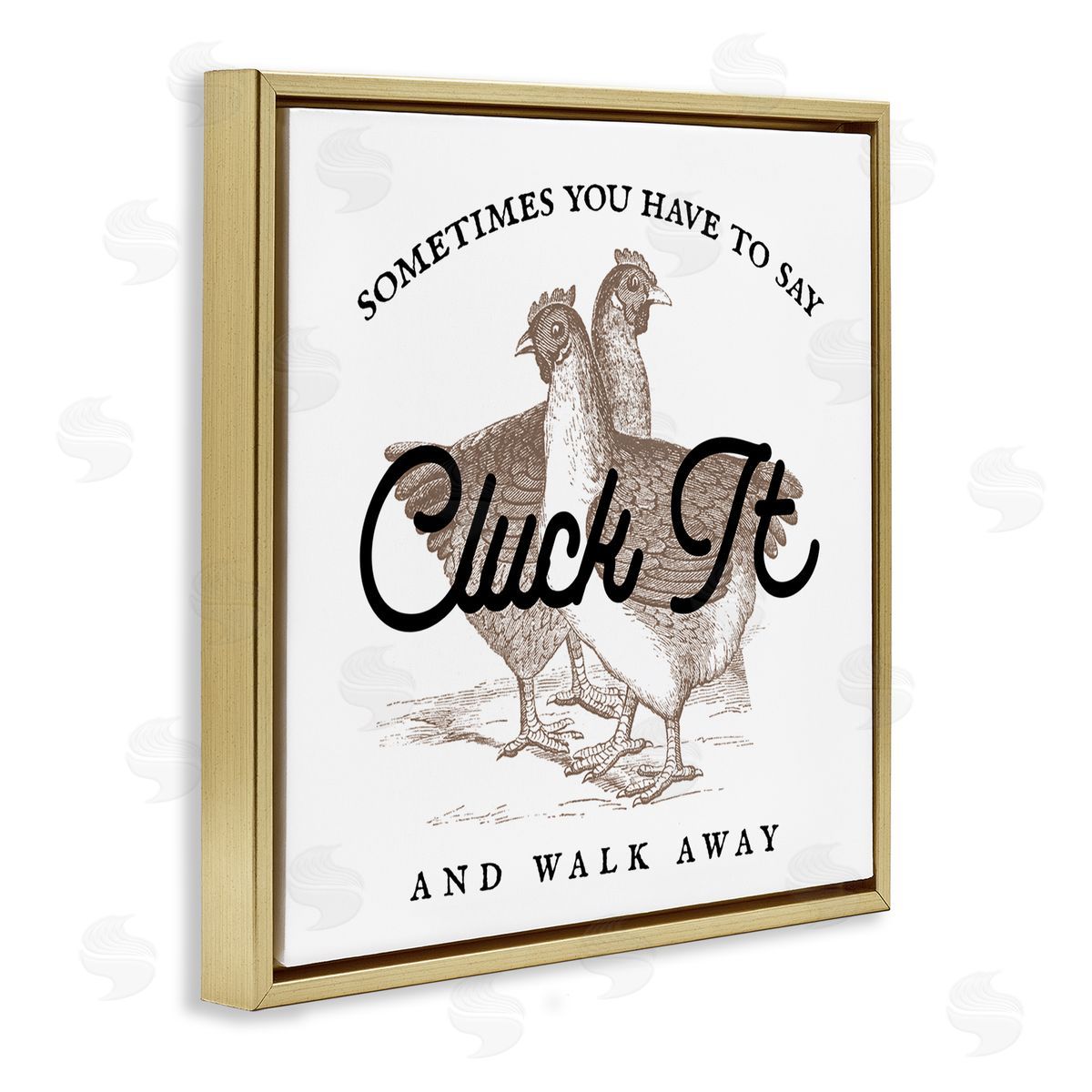 Stupell Studio Cluck It & Walk Away Funny Chickens Gold Floating Frame Canvas Wall Art Print