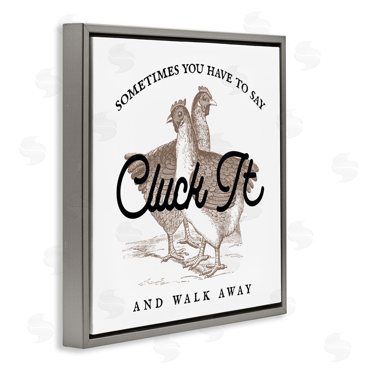 Stupell Studio Cluck It & Walk Away Funny Chickens Gray Floating Frame Canvas Wall Art Print