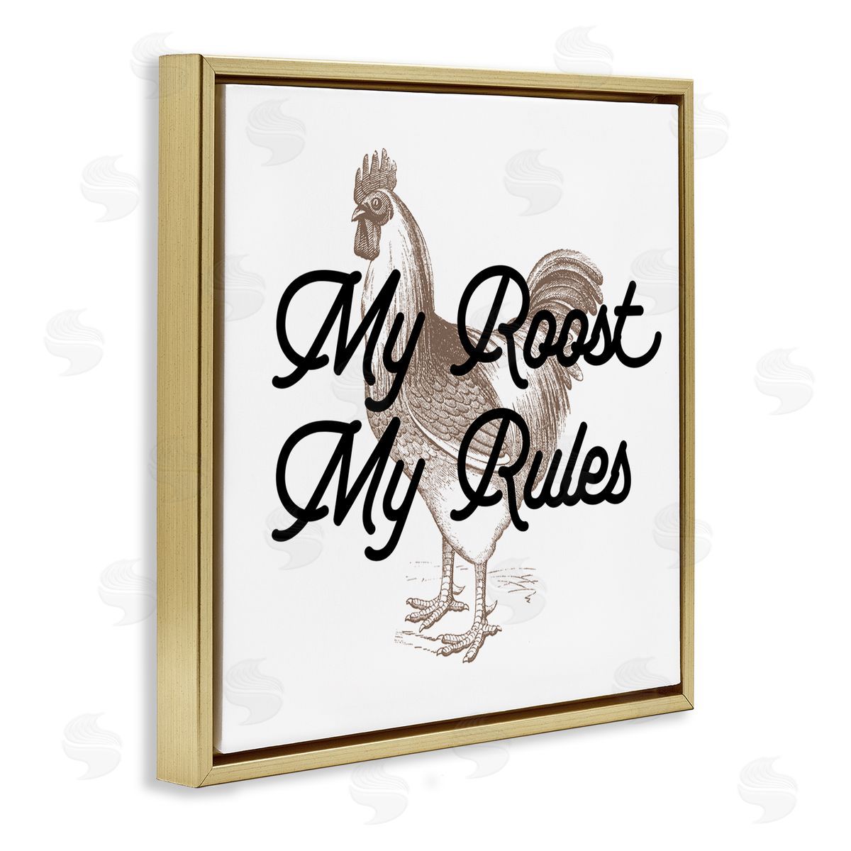 Stupell Studio My Roost & Rules Farmhouse Humor Gold Floating Frame Canvas Wall Art Print