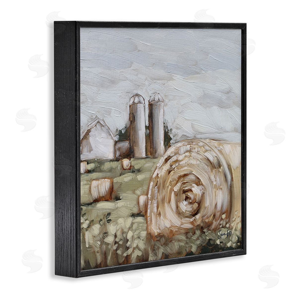 Hay Bales Farmland Pasture Black Frame Print Wall Art, Home Decor by Sara G. Designs