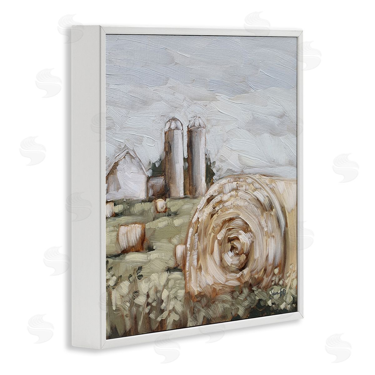 Hay Bales Farmland Pasture White Frame Print Wall Art, Home Decor by Sara G. Designs