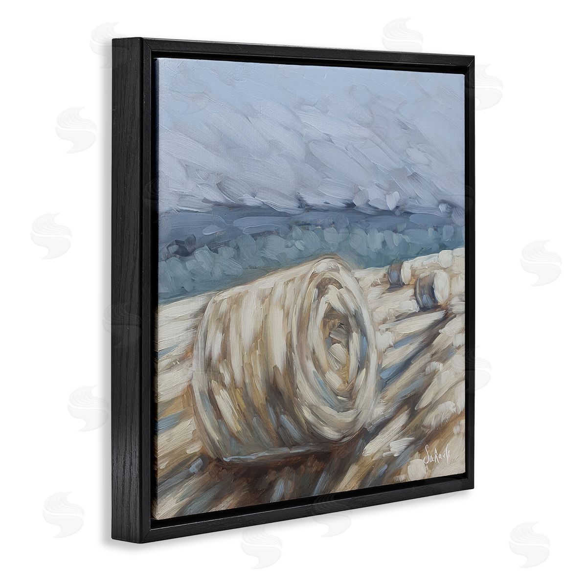 Sara G. Designs Hay Bales Rural Farm Field Black Floating Frame Canvas Wall Art Print
