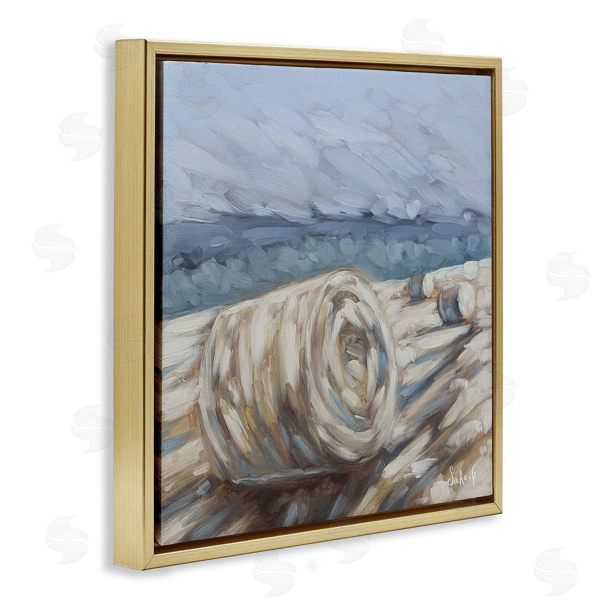 Sara G. Designs Hay Bales Rural Farm Field Gold Floating Frame Canvas Wall Art Print